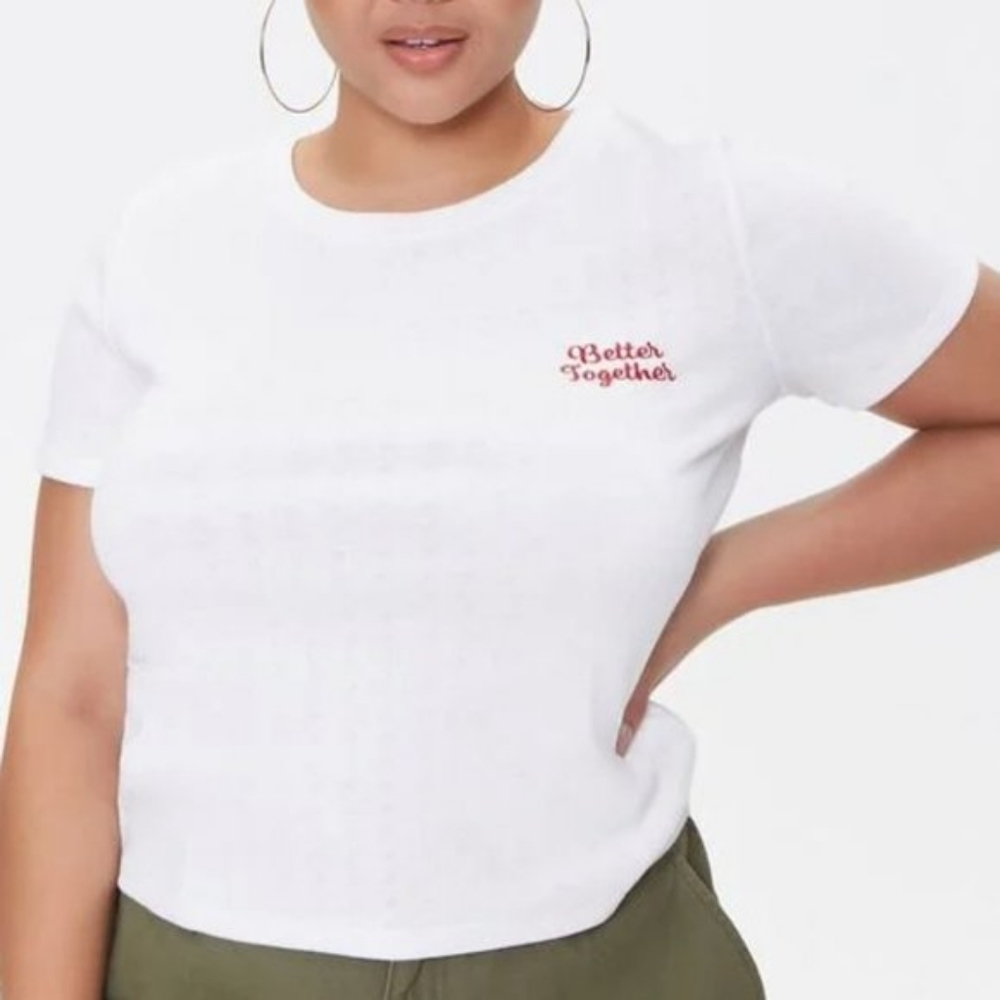Forever 21+ White Embroidered Better Together T-Shirt | Size 2X